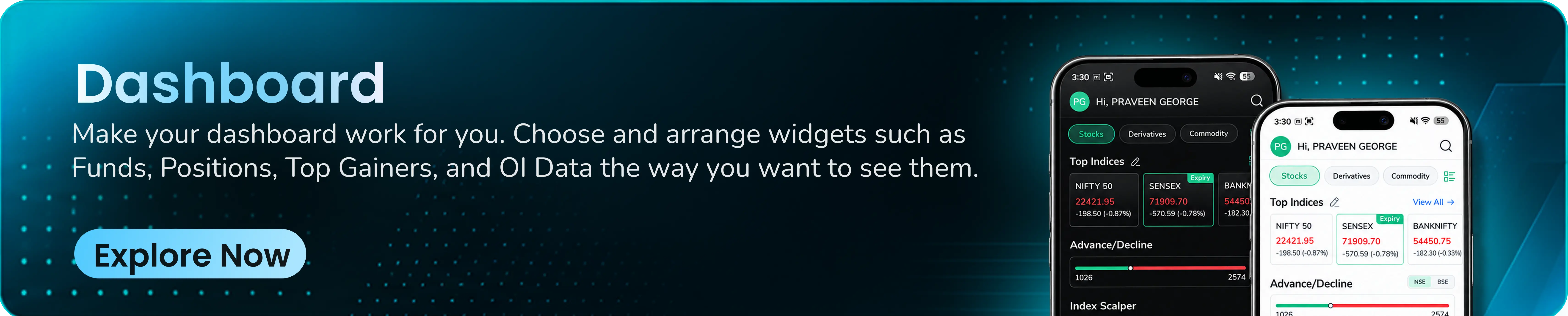 Tradejini Dashboard - Choose and arrange widgets the way you want to see them